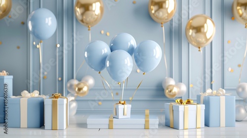 a group of balloons floating on a white box photo
