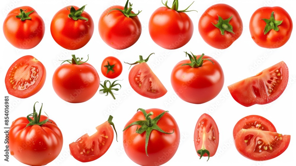 Tomato whole and cut isolated on a white background
