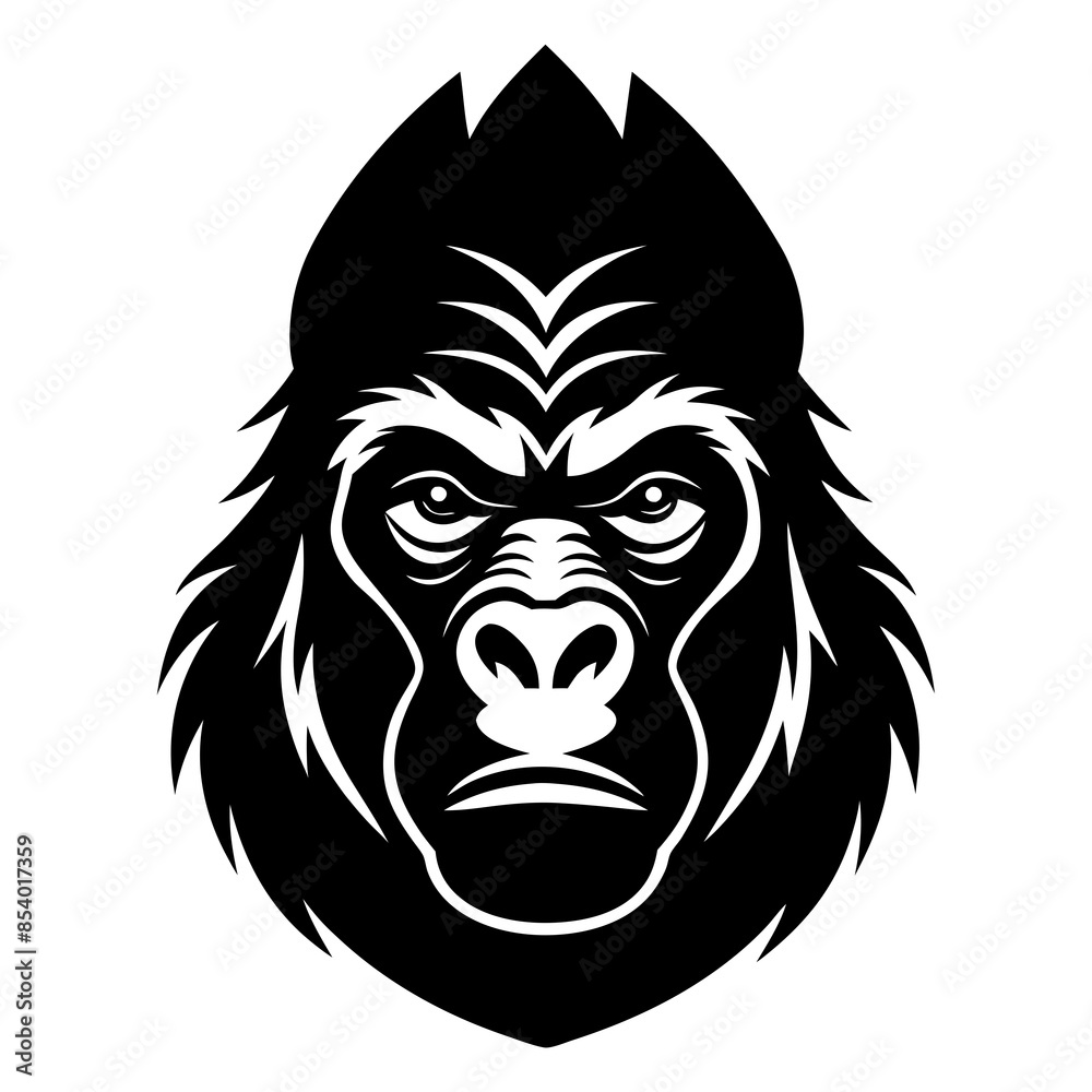 Fototapeta premium gorilla head icon vector illustration black silhouette, white background.