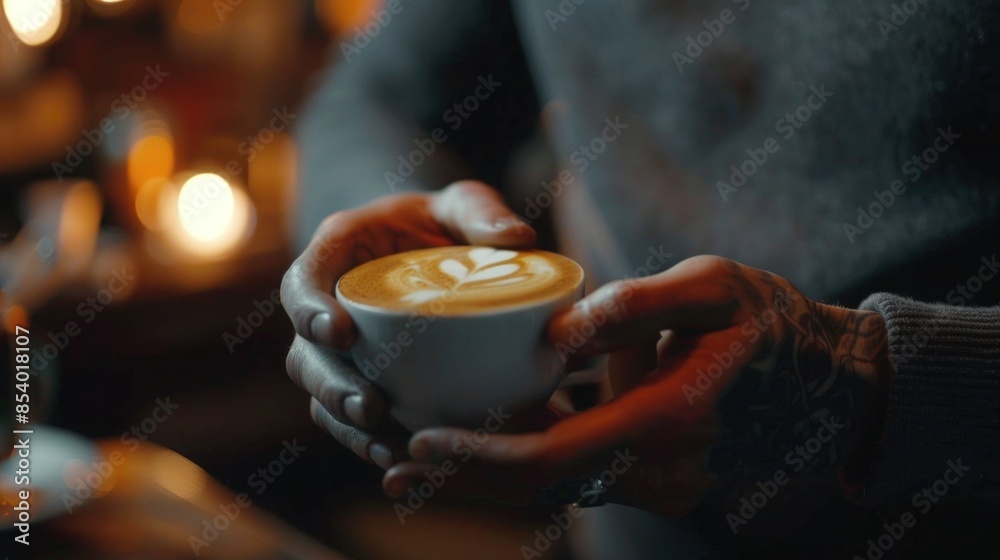 Close up of male hands doing latte art. concept Close up of male hands doing latte art. concept