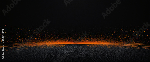 Dark noisy grainy poster background, orange black abstract glowing shape, header cover backdrop design noise texture banner, copy space 