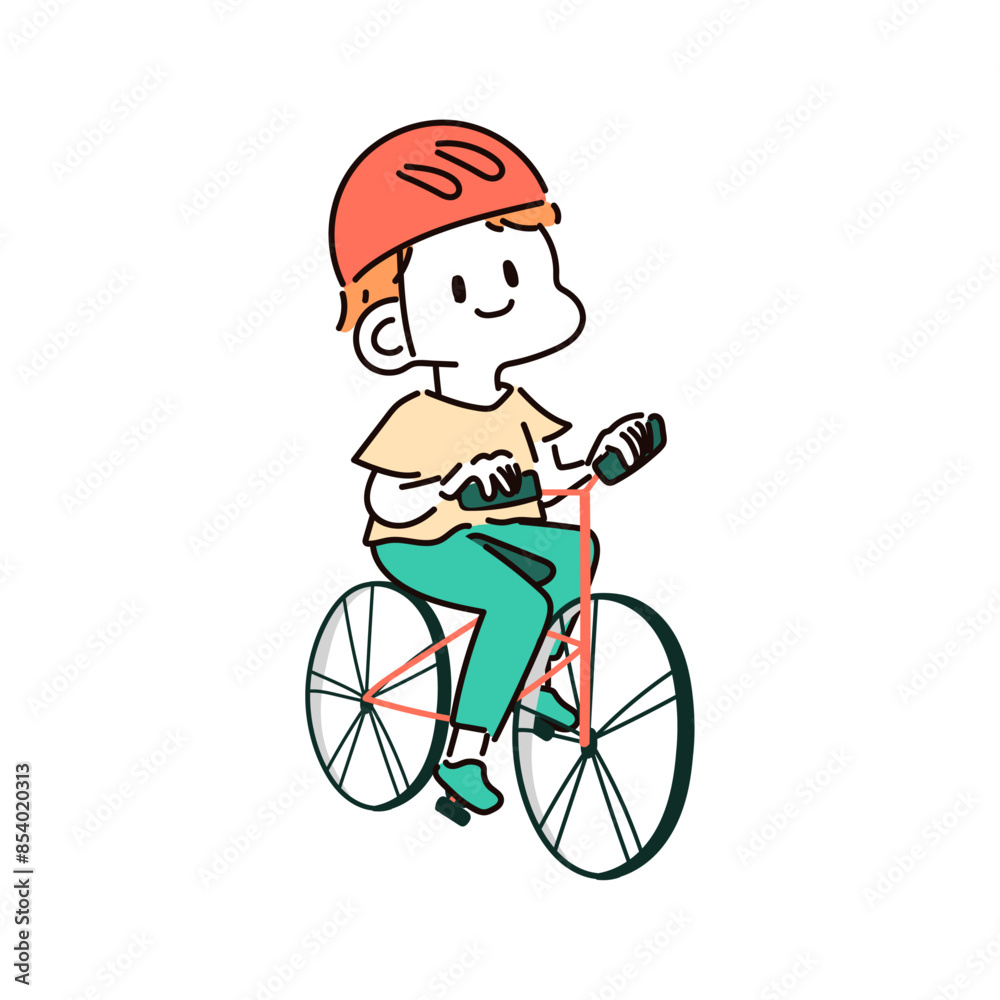 Fototapeta premium ヘルメットをして自転車に乗る男性のイラスト