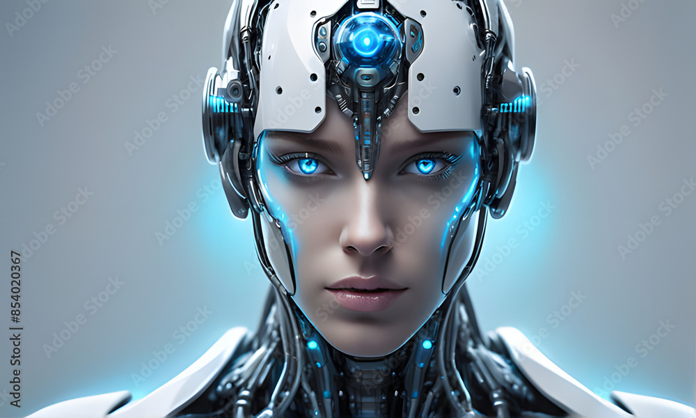 A futuristic cyborg with a sleek design and glowing blue eyes.-13 A futuristic cyborg with a sleek design and glowing blue eyes.-13