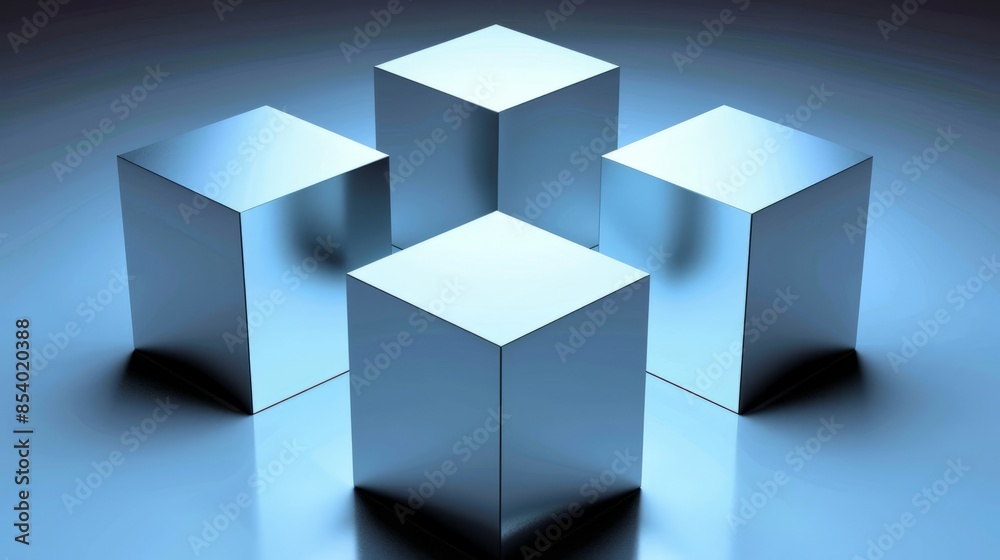 Four Shiny Cubes on a Blue Background Four Shiny Cubes on a Blue Background