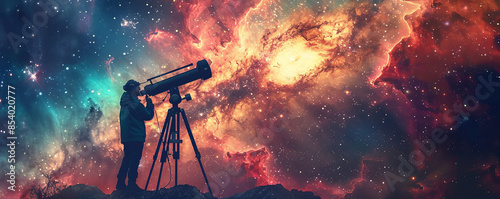 An astronomer observing distant galaxies through a powerful telescope, unlocking the mysteries of the universe.