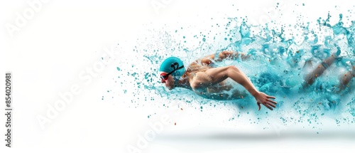 Dynamic image of a swimmer diving into water with a splash effect, representing speed, energy, and athleticism in sports photography.