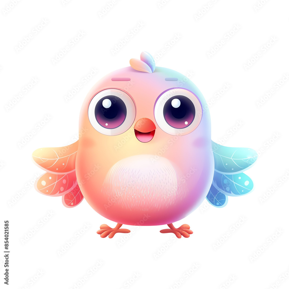Cute cartoon bird with big eyes and pastel colors. isolated on transparent and white background. Cute cartoon bird with big eyes and pastel colors. isolated on transparent and white background.
