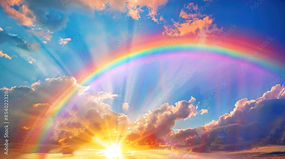 The double rainbow and clouds in the sky at sunset are so beautiful. The double rainbow and clouds in the sky at sunset are so beautiful.