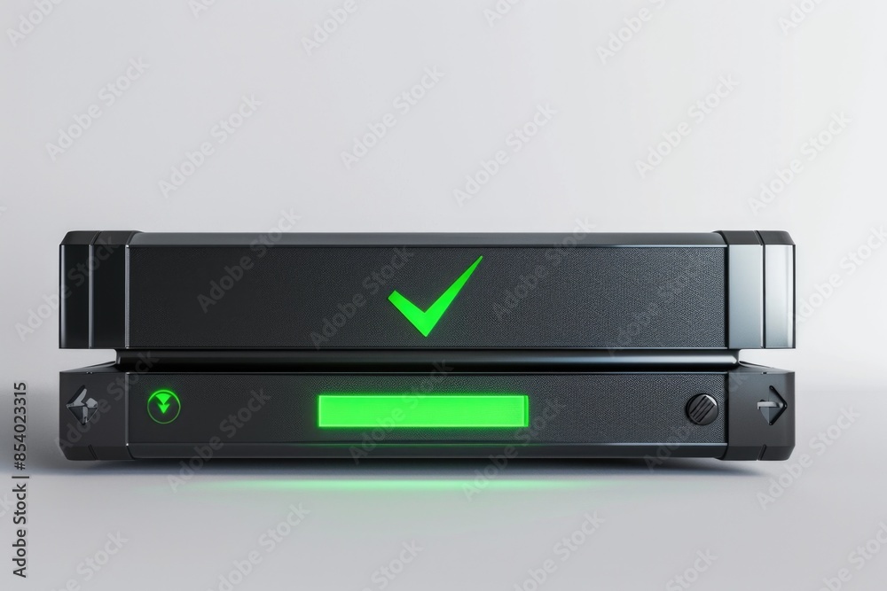 A green tick symbol is displayed on a black device, suitable for use in various digital applications A green tick symbol is displayed on a black device, suitable for use in various digital applications