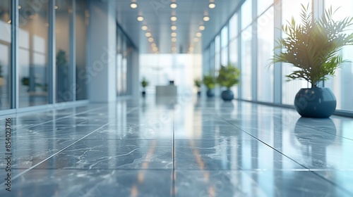 Spacious Modern Office with Large Window Showcasing Urban Cityscape, Minimalistic White Background Highlighting Contemporary Workspace Environment