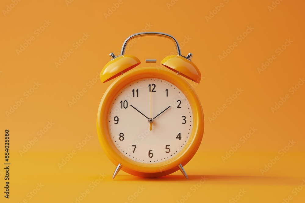 Yellow-orange alarm clock with pause button symbol in the middle, minimalistic Yellow-orange alarm clock with pause button symbol in the middle, minimalistic