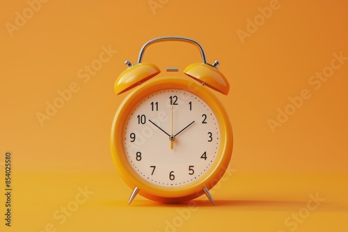 Yellow-orange alarm clock with pause button symbol in the middle, minimalistic
