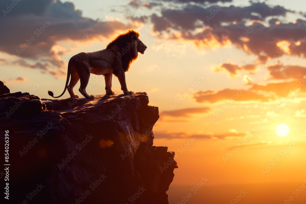 Lion surveying the landscape at sunset Lion surveying the landscape at sunset