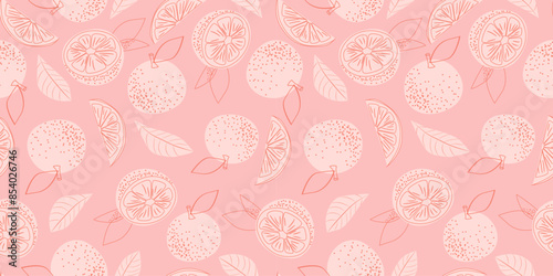 Seamless pattern with pomegranate fruits and seeds illustration. Design for cosmetics, spa, pomegranate juice, health care products, perfume, paper, cover, fabric, interior decor. Trendy background.
