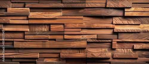 Modern wooden wall panels featuring a variety of horizontal and vertical pieces with natural grain patterns. The image showcases the contemporary design and warm tones of the wood.