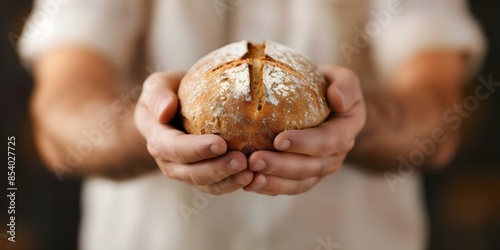 The Compassionate and Humble Act of Jesus Christ Providing Bread for the Poor. Concept Religious Acts, Compassion, Humility, Helping the Poor, Jesus Christ photo