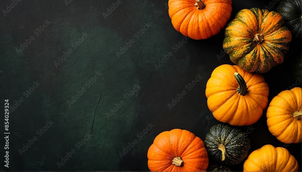 Fall-themed design featuring orange, yellow, and green pumpkins against a dark backdrop. Fall-themed design featuring orange, yellow, and green pumpkins against a dark backdrop.