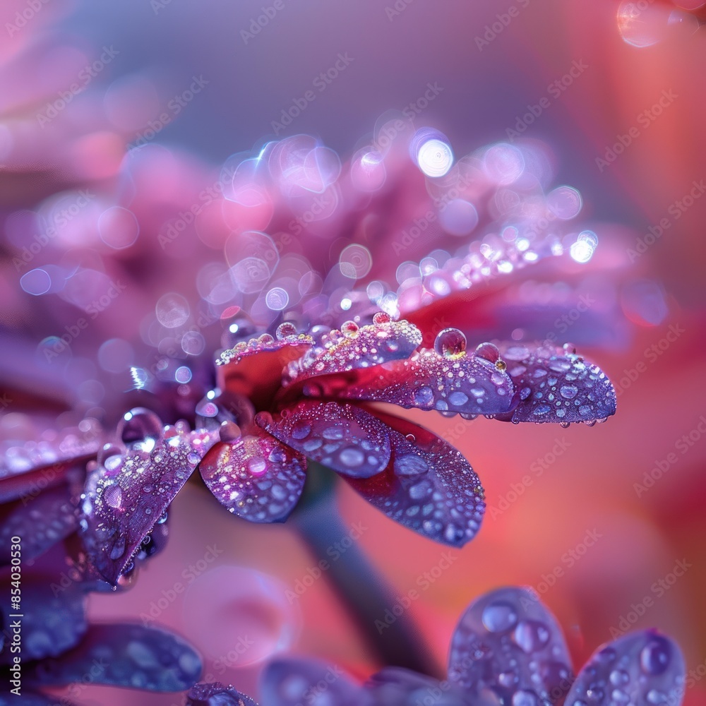 A flower with droplets of water on it. The droplets are small and scattered A flower with droplets of water on it. The droplets are small and scattered