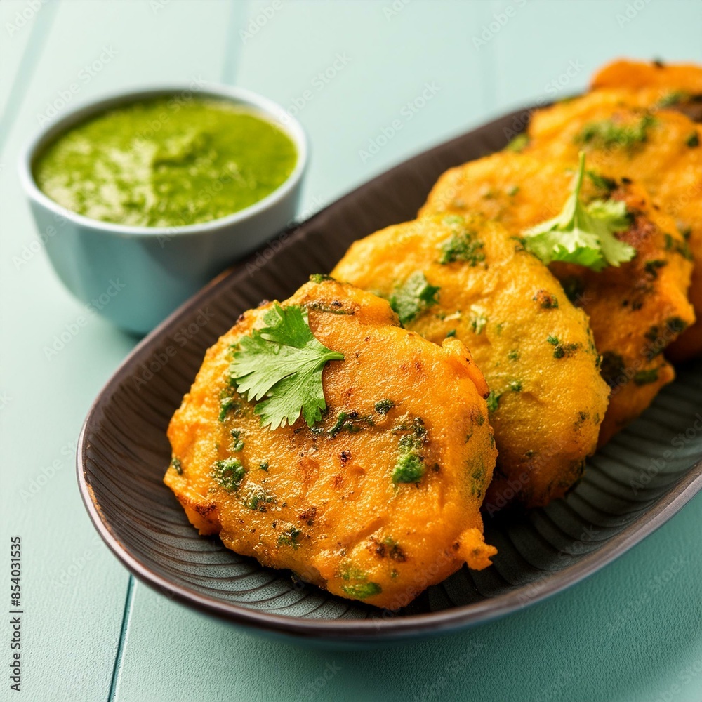 Indian street food aloo tikki also called tiki, potato patties, patty or potato cutlet serve with green chutney Indian street food aloo tikki also called tiki, potato patties, patty or potato cutlet serve with green chutney