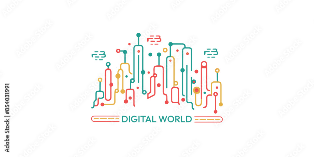 A minimalistic design on a cityscape made of data streams. illustration, typography A minimalistic design on a cityscape made of data streams. illustration, typography