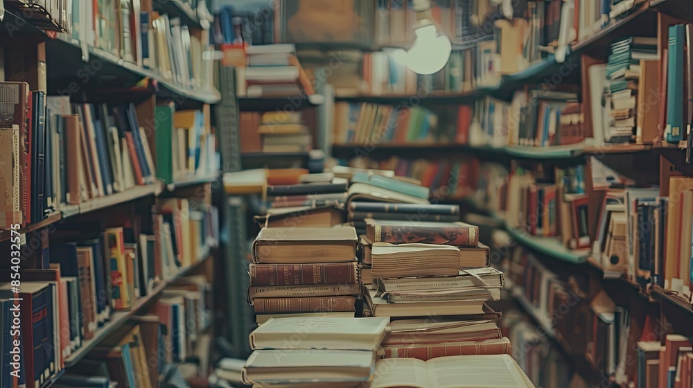 Obraz premium Academic bookshelf with organized textbooks