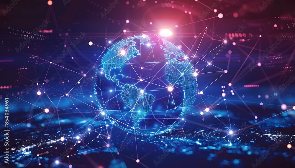 Obraz premium Global business network, digital technology, data exchange concept. Business Intelligence and cloud computing, digital marketing, data processing and blockchain with modern technology background