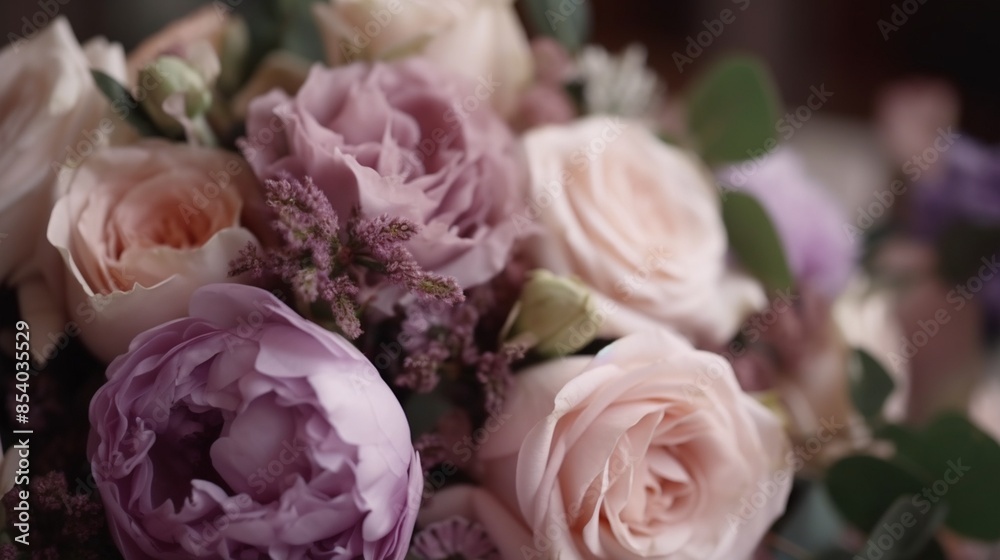 Obraz premium Beautiful purple, pink and white bridal bouquet