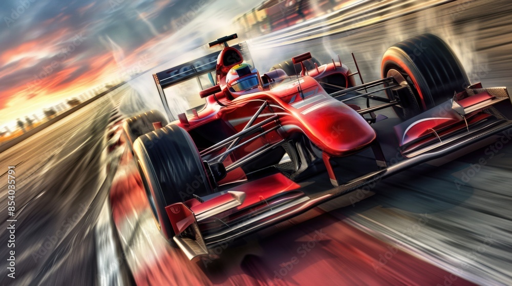 Speeding Red Formula One Car
