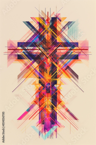 Colorful lines shape a christian cross