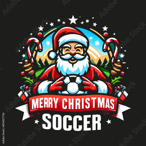  Soccer Merry Christmas Vector illustration And T Shirt Design