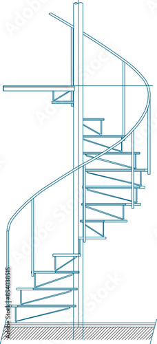 Vector silhouette illustration sketch of a detailed architectural design of a rotating staircase for a house building to a size scale