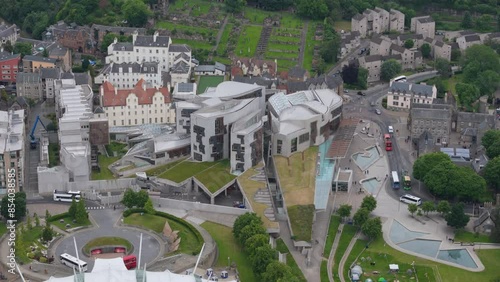 Aerial view of the Scottish Parliament building by architect Enric Miralles in Edinburgh photo