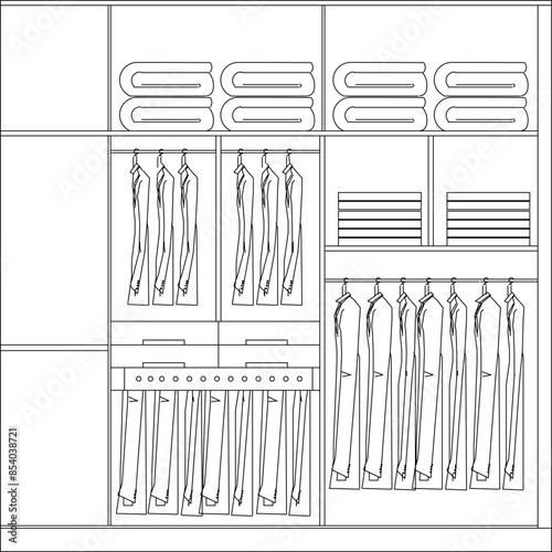 Vector silhouette illustration sketch of a detailed wardrobe design for a bedroom interior