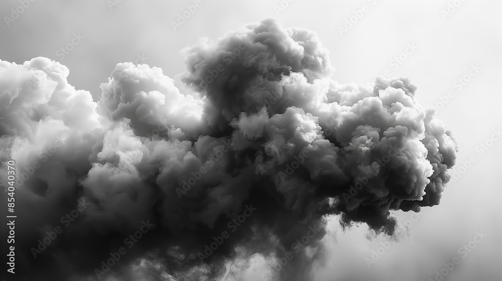 Dark cloud, white solid background. Black and white image Dark cloud, white solid background. Black and white image
