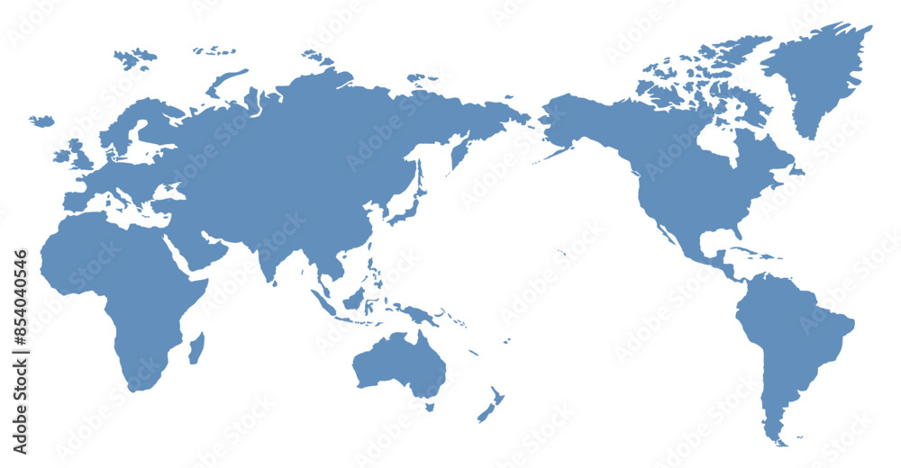 Obraz premium Blue and white Asia and Oceania centered world map. Flat vector illustration