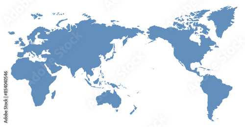 Blue and white Asia and Oceania centered world map. Flat vector illustration photo