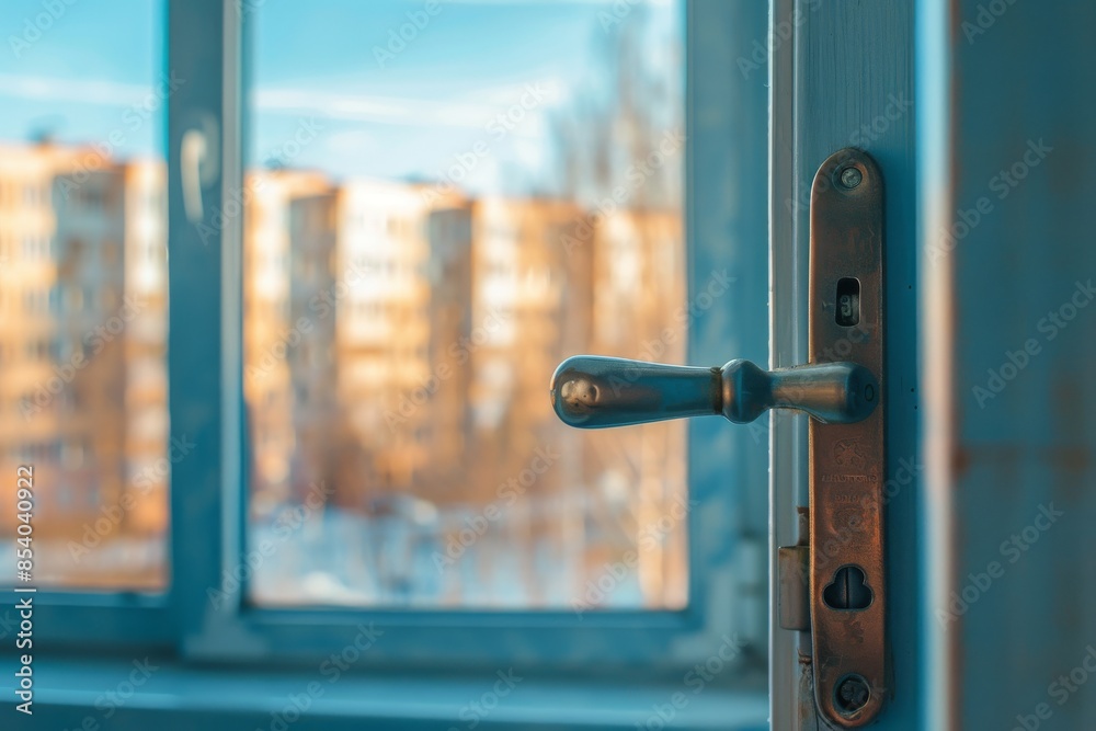 Handle with a lock on window, child protecting from falling out of windows, window handle Handle with a lock on window, child protecting from falling out of windows, window handle