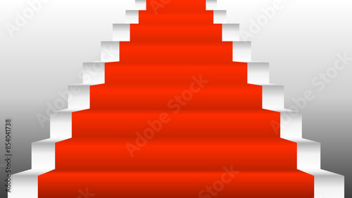 White stairs covered with red carpet