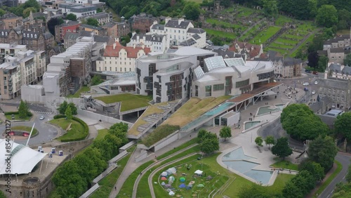 Aerial view of the Scottish Parliament building by architect Enric Miralles in Edinburgh photo