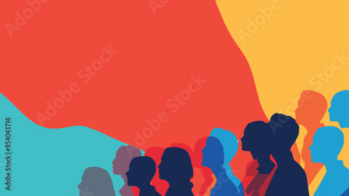 vibrant multicolor silhouette illustration of diverse people profiles for community concepts