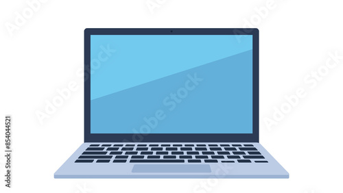 Image of a laptop on a single color background. The laptop screen is clear, there is only a reflection of light on it. Graphics in flat design style.