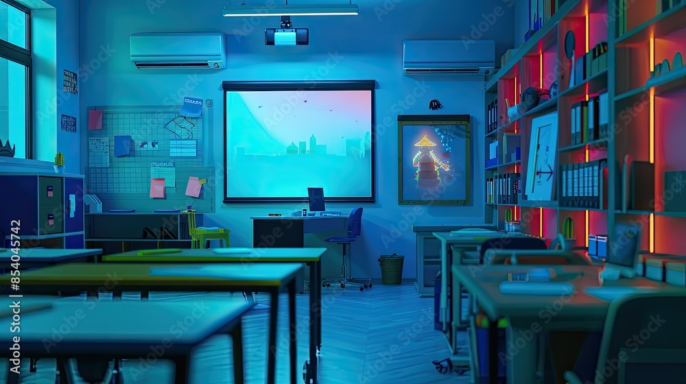 Digital classroom setup with interactive elements Digital classroom setup with interactive elements