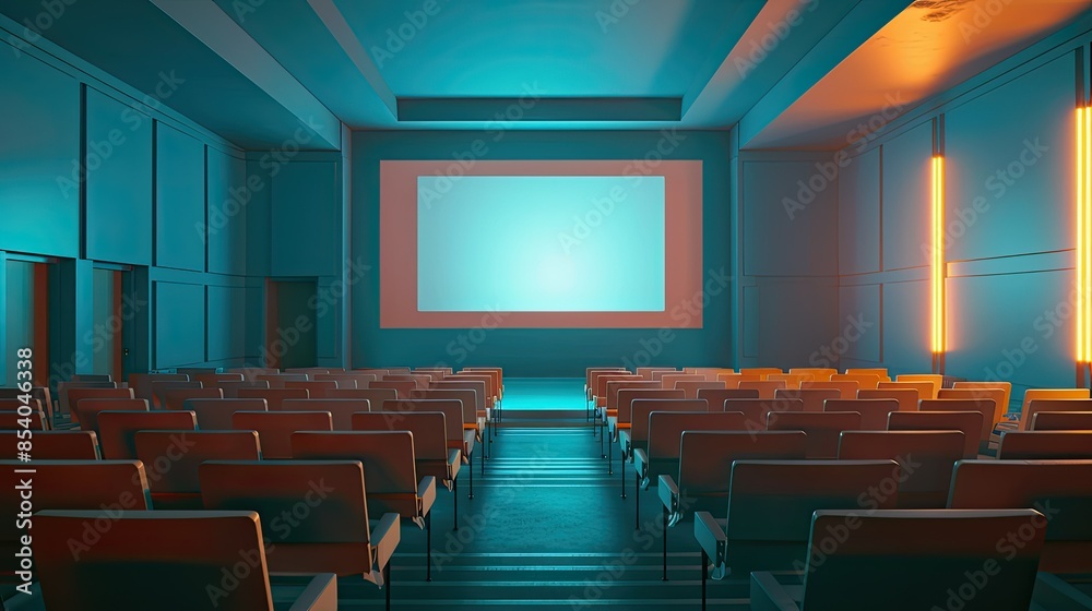 Empty lecture hall with a holographic projector Empty lecture hall with a holographic projector