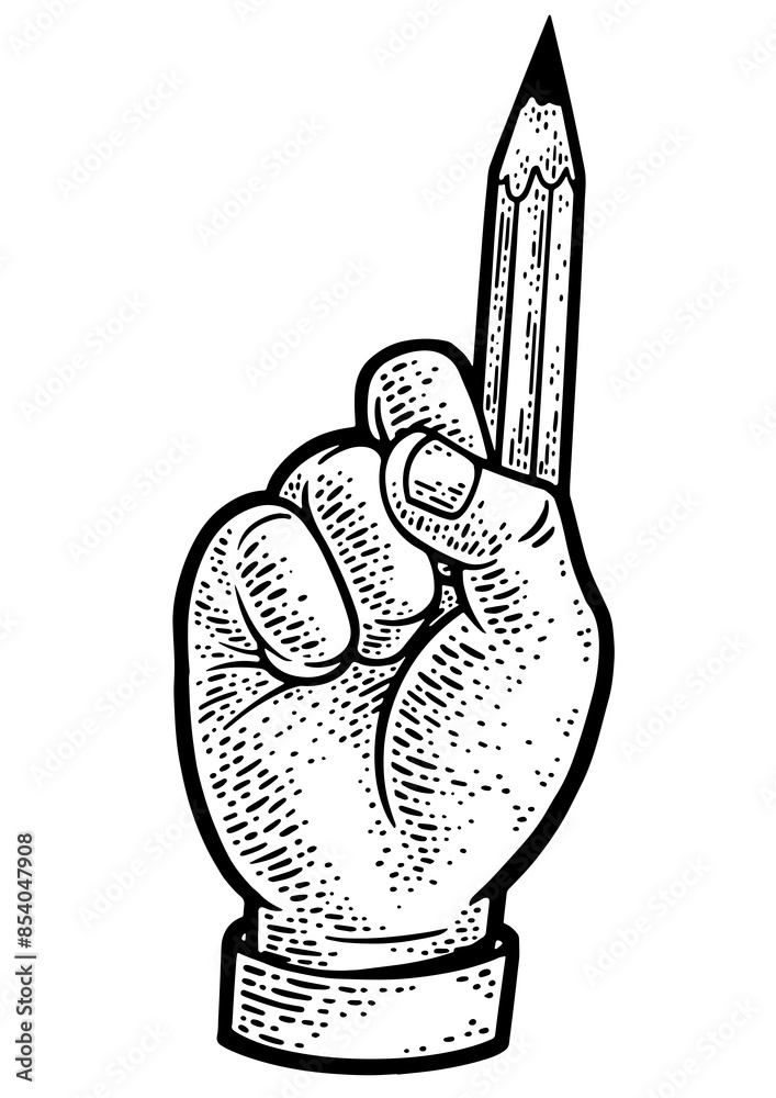 Obraz premium Pencil finger hand sketch engraving PNG illustration. T-shirt apparel print design. Scratch board imitation. Black and white hand drawn image.