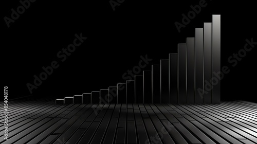 Abstract 3D rendering of a bar graph. The bars are arranged in a staircase pattern, with each bar taller than the one before it. photo