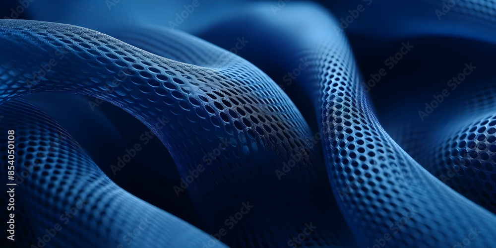 Closeup of flexible blue mesh fabric with wavy texture and breathable properties. Concept Photography, Textile Design, Fabric Textures, Closeup Shots, Breathable Materials Closeup of flexible blue mesh fabric with wavy texture and breathable properties. Concept Photography, Textile Design, Fabric Textures, Closeup Shots, Breathable Materials