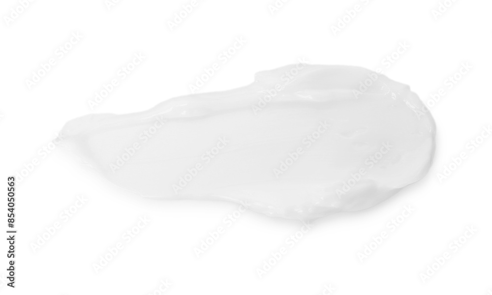 Sample of face cream isolated on white, top view
