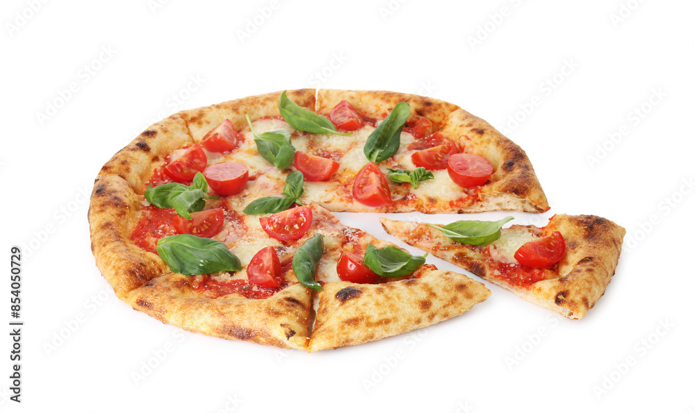 One delicious Margherita pizza isolated on white One delicious Margherita pizza isolated on white