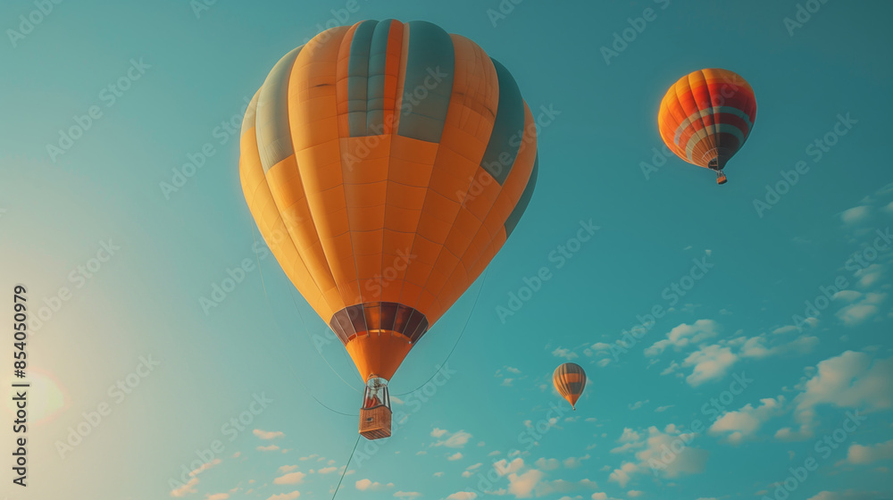 Obraz premium A vibrant hot air balloon festival with colorful balloons gracefully floating against a clear blue sky.