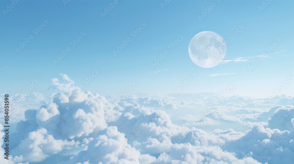 Daytime sky showing moon and clouds Daytime sky showing moon and clouds